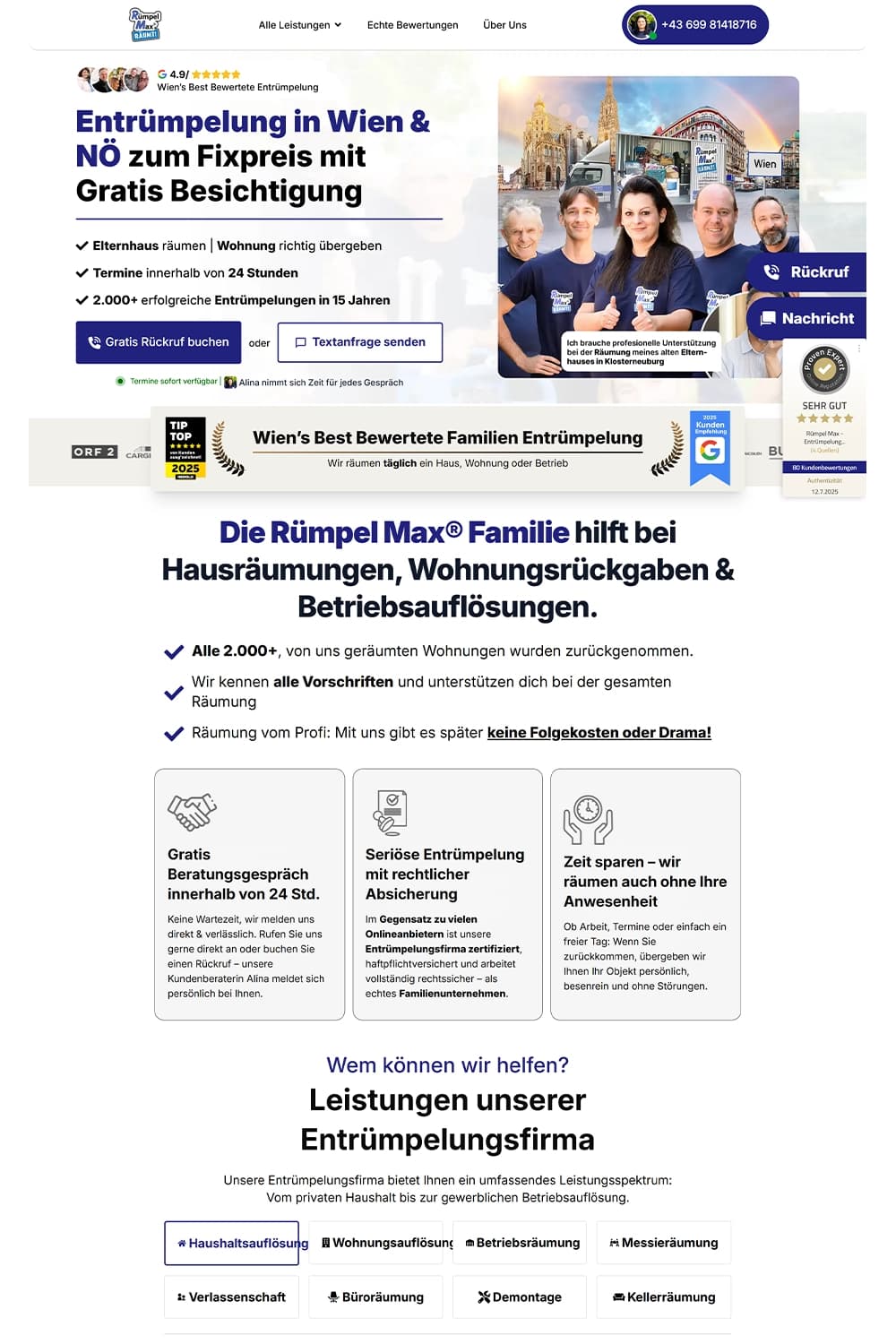Listen-/Sektionenansicht der neuen Rümpel Max Website